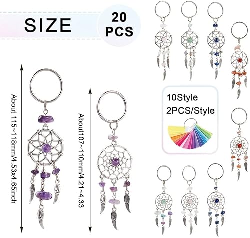 Miniatura 6 de KISSITTY Colgante atrapasueños colgante con piedras preciosas adornadas atrapasueños plumas filigrana adorno étnico Gema Tiendaita