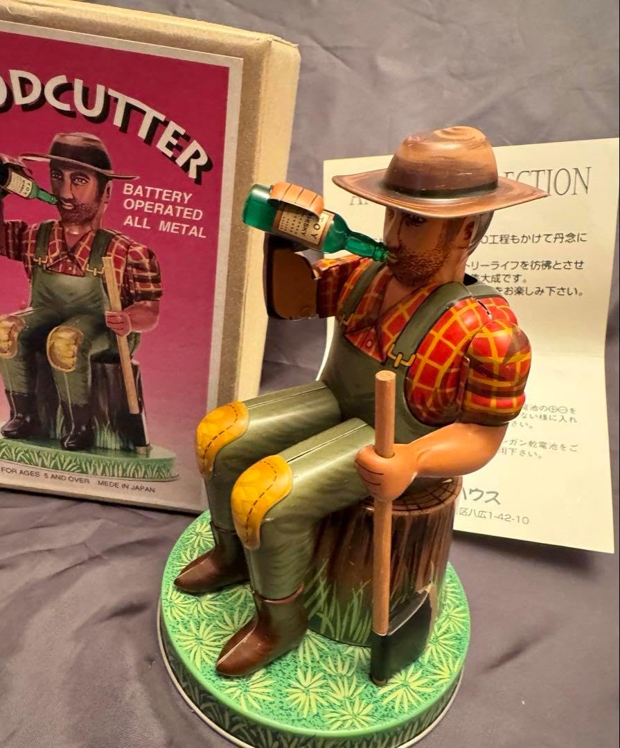 アルプス商事 メタルハウス 酒のみ木こり ブリキ玩具 外箱 説明書付き 完動品 アルプス商事 メタルハウス 酒のみ木こり ブリキ玩具 外箱 説明