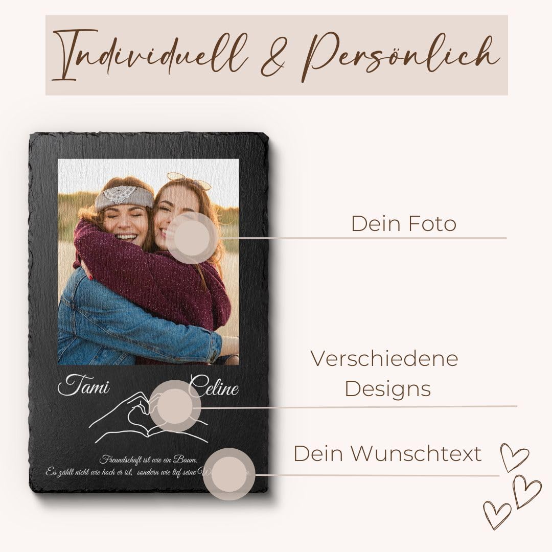 CHRISCK design Personalisierter Schieferstein mit Foto - Geschenke für Freundinnen - Geschenkidee Schwester - Fotogeschenk für beste Freundin - Schieferplatte Wanddeko mit Bild bff besties