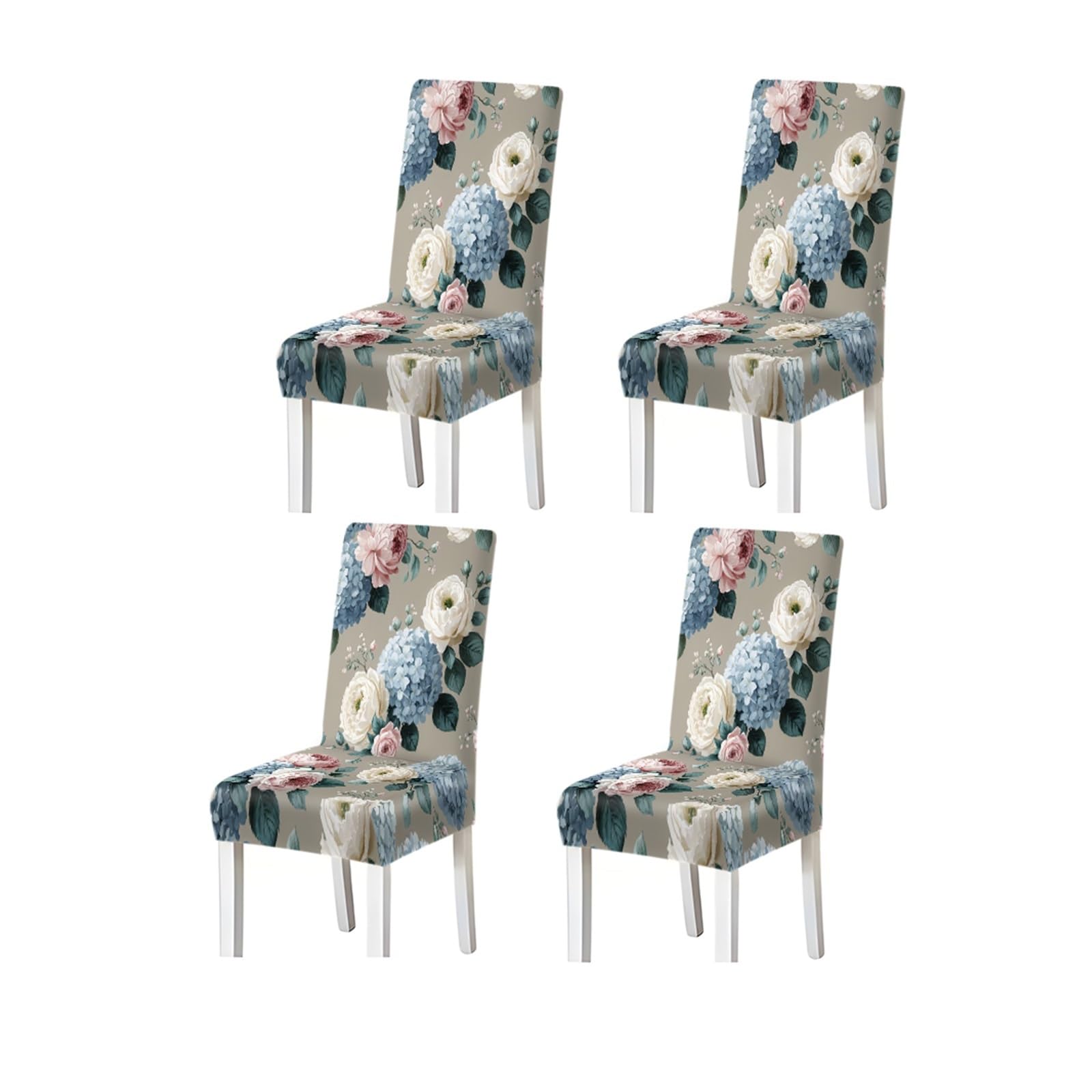 Kxuauv One Color Taupe Blue Hydrangea Rose Floral Print Dining Chair Covers, Stretch Slipcovers For Home Kitchen Dining Room Party, 2/4/6Pcs Seat Protectors For Restaurant Hotel Party(4Pcschair Cover)