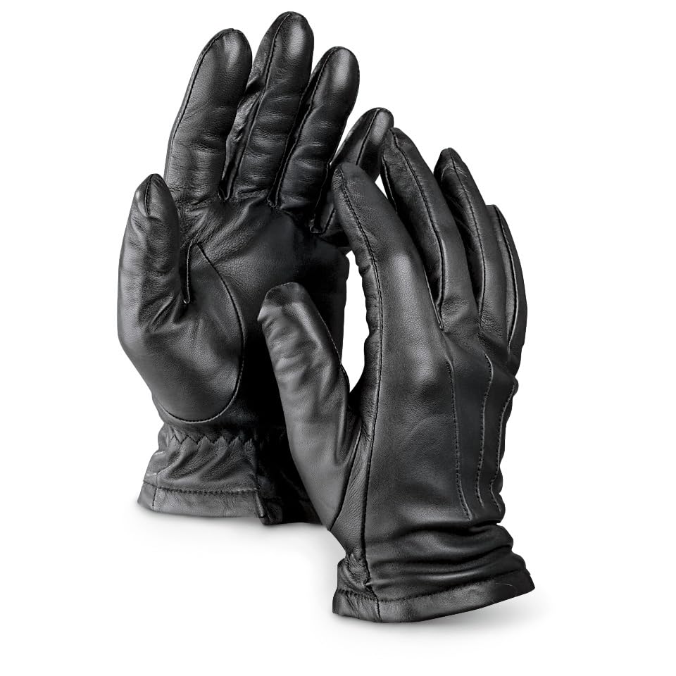 Guide Gear Men’s Black Leather Gloves, Cashmere Lined Lamb Leather Winter Gloves, Driving Gloves for Men Black LARGE
