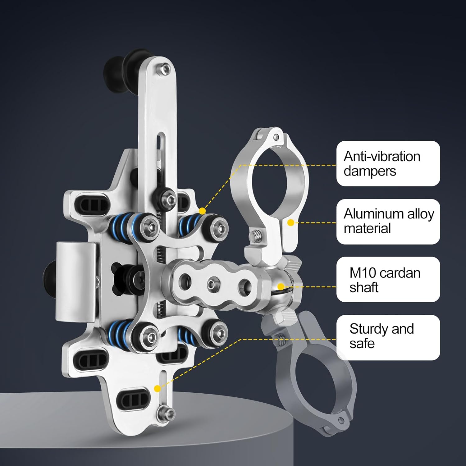 Aluminum Alloy Motorcycle Phone Mount Holder [Dual Vibration Dampener] [Metal Adjustment Arm] Motorcycle Handlebar Accessories,for 4.7-7.2 inch Samsung Apple Phone