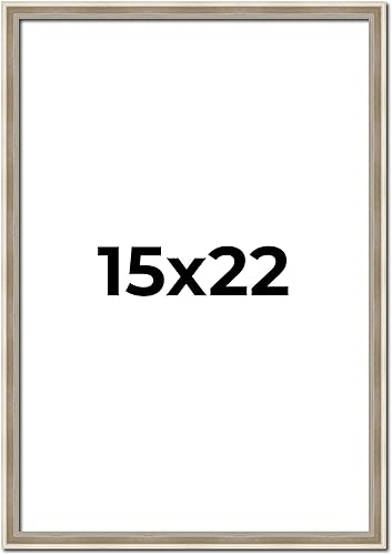 Marco de madera maciza con acabado plateado de peltre antiguo de 15 x 22 pulgadas, acrílico UV, respaldo de espuma y accesorios para colgar incluidos