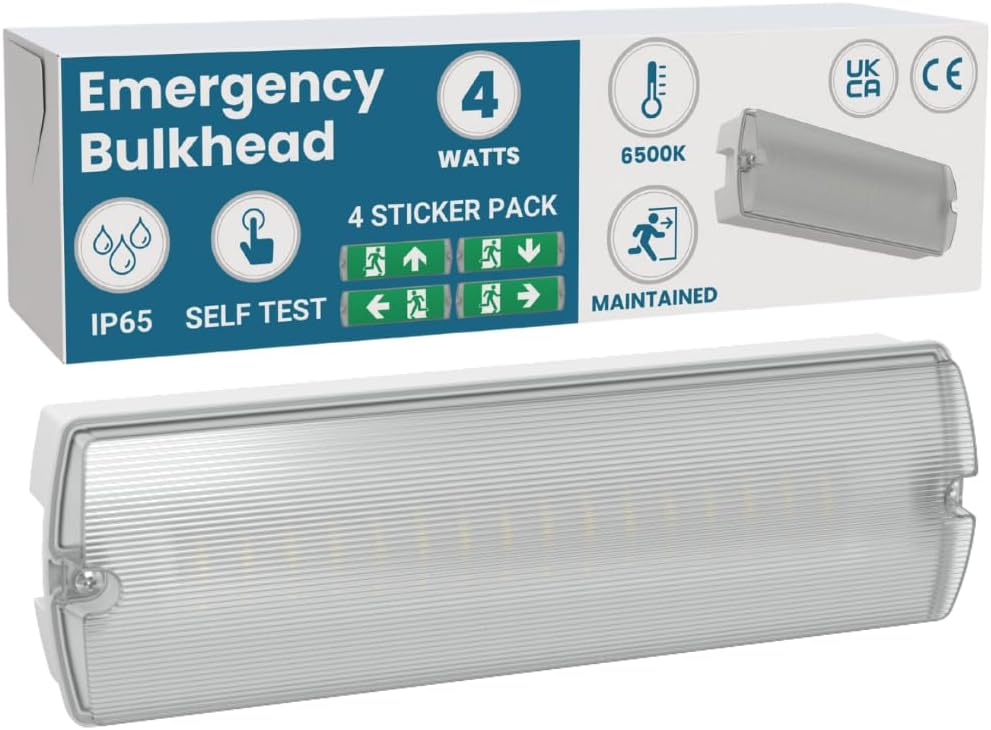 Self Test LED IP65 3hr Emergency Maintained/Non-Maintained Bulkhead Fire Safety Light Fitting with Exit Legends