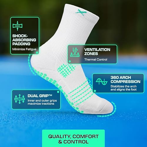 Miniatura 4 de Lux DualGrip™ Pickleball Grip Socks - Calcetines de compresión atléticos acolchados para hombres y mujeres para tenis, pádel y bádminton