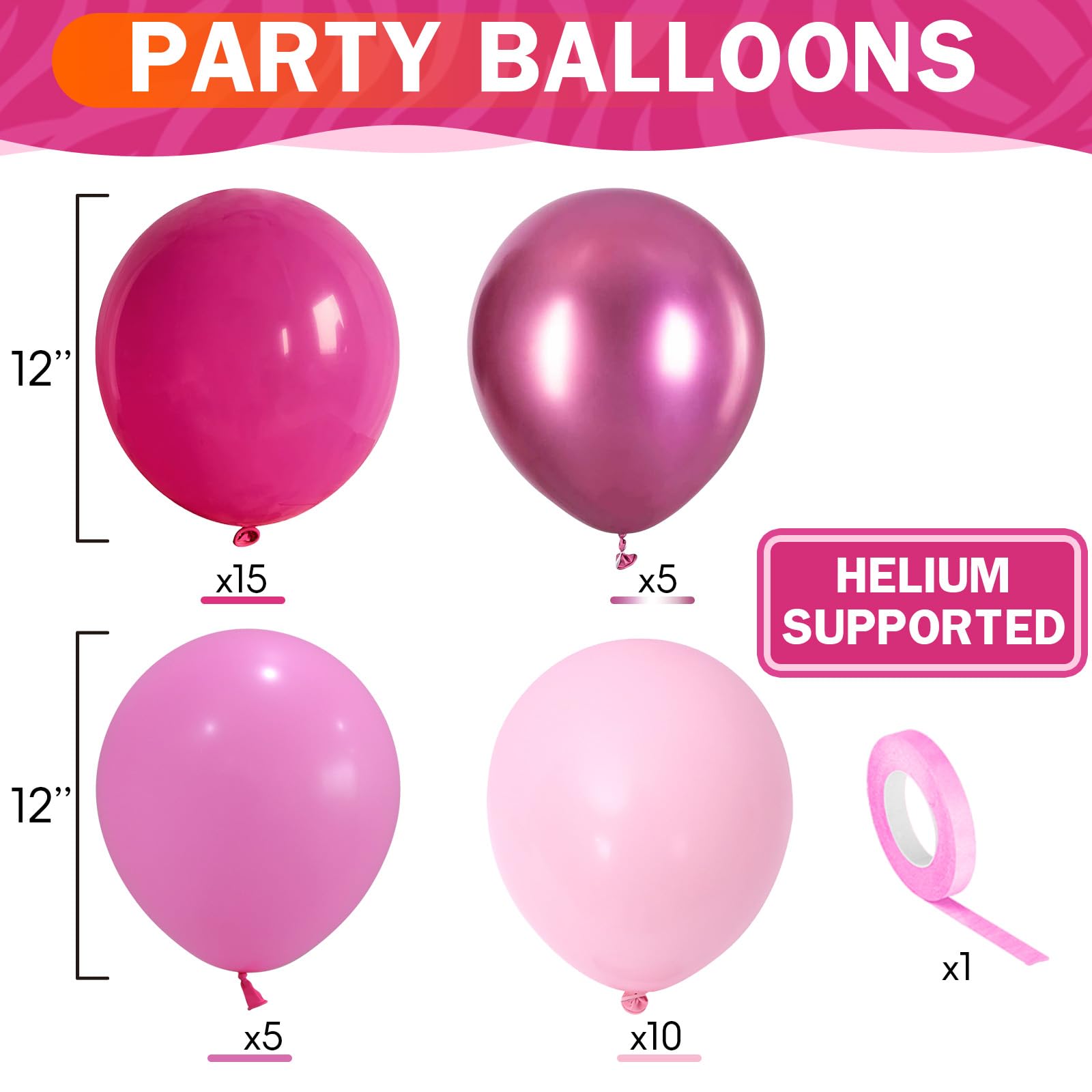 HILAVO Luftballons Pink Rosa 12 Zoll Magenta Pink Metallic Party Ballons Pastell Rosa Pinke Latex Helium Ballons für Mädchen Frauen Geburtstag Hochzeit Prinzessin Babyparty Berry Strawberry Party Deko