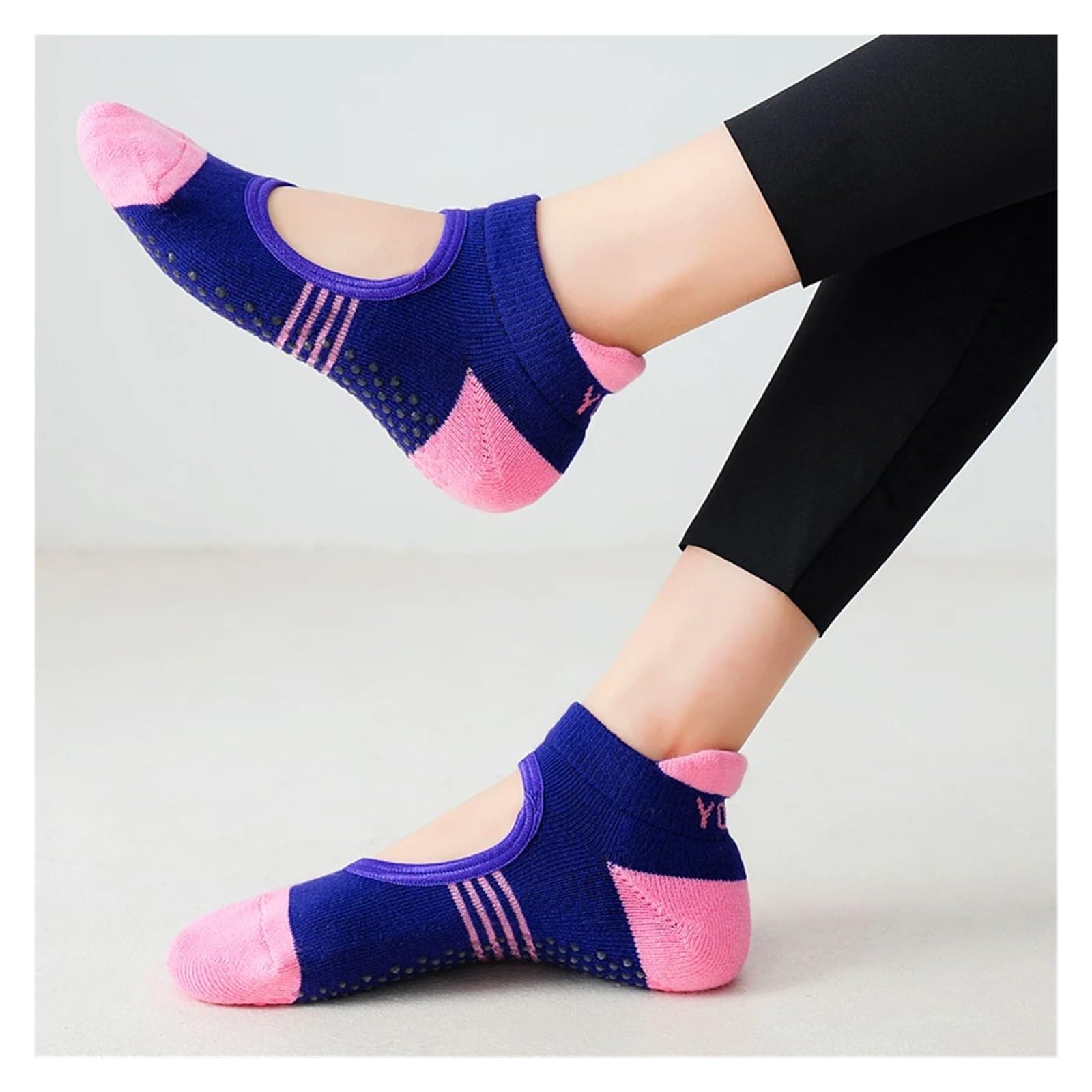 Calcetines De Pilates con Espalda Descubierta For Mujer, Calcetines De Yoga Antideslizantes Transpirables con Parte Inferior Adecuado para Yoga, Danza, Deportes, Fitness(Blue)