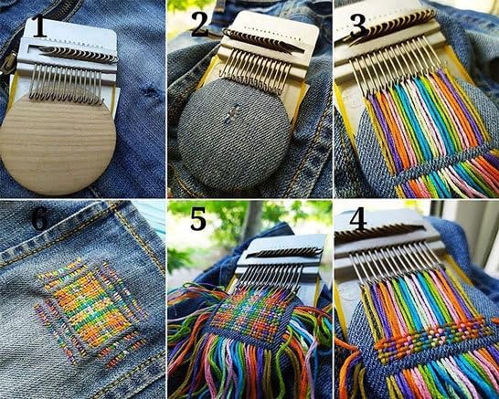 Ykybhx Mini Darning Loom 28 Hooks Wooden Speedweve Darning Loom Type Weave Tool Small Weaving Loom Kit for Beginners Quickly Knitting Mending Jeans Socks DIY Speed Weave Arts, 05