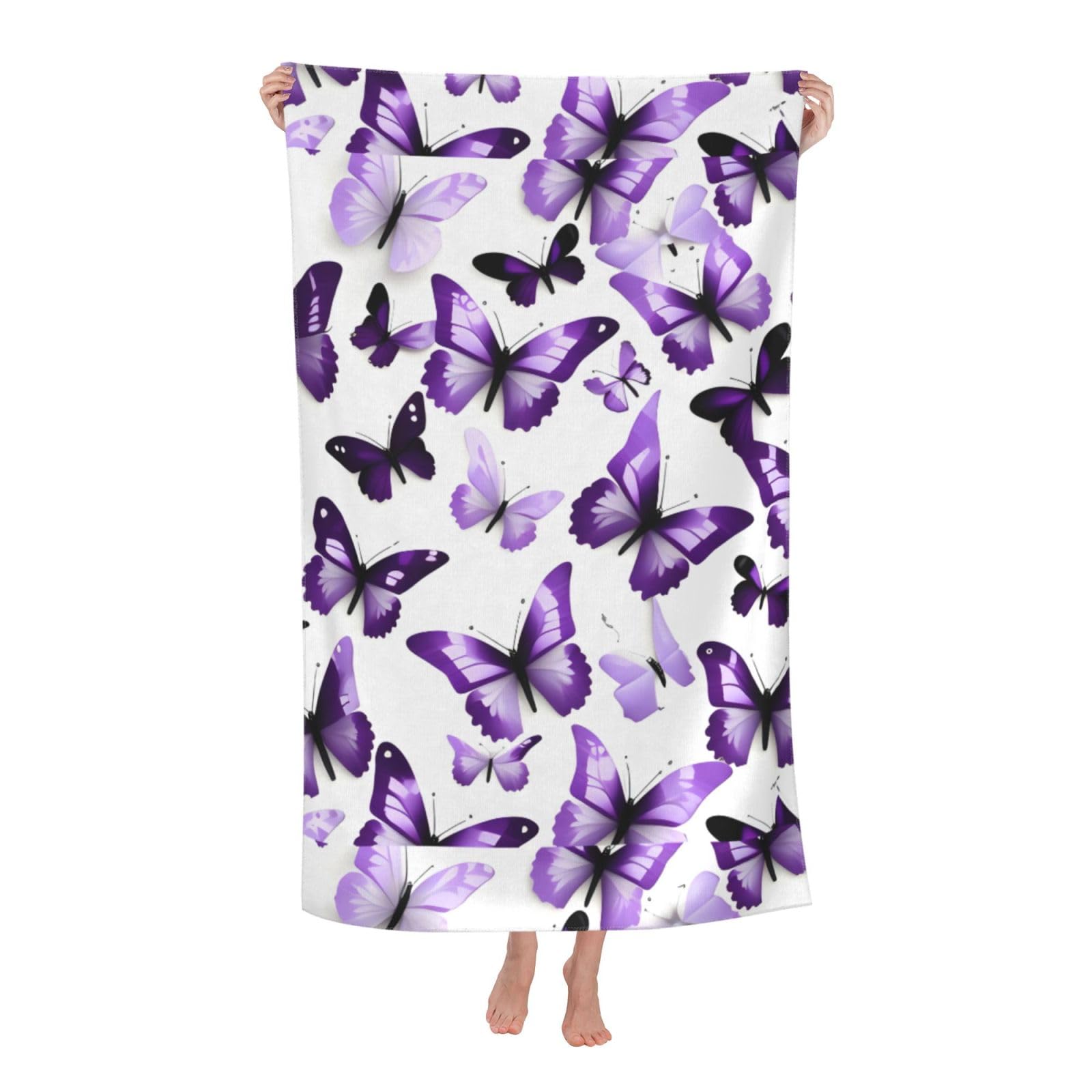 NImongt White Purple Butterflies Print Oversized Adult Beach Towel For Travel Weekend Getaways Festivals Camping Trips