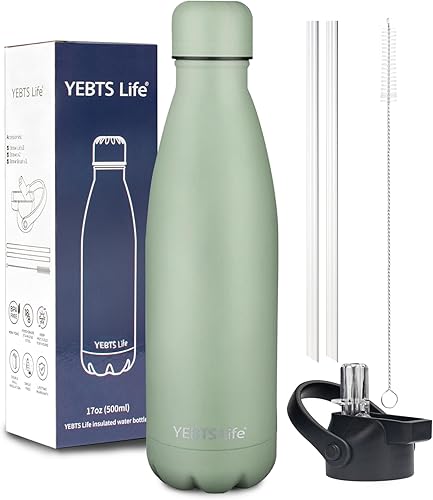 Miniatura 25 de Botella de agua aislada, paquete de 2 botellas de agua de acero inoxidable de 12 onzas con tapa con pajilla, botellas de agua deportivas de metal