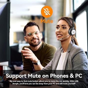 Wantek Wireless Headset with Mic for Work, Bluetooth Headset with Microphone AI Noise Cancelling, Wireless Headset for Work