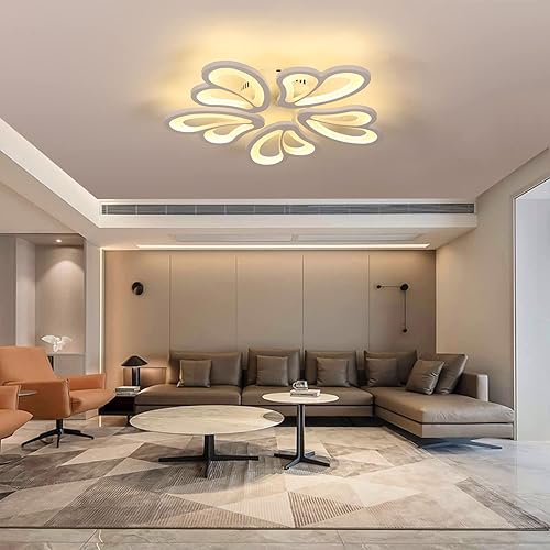 Miniatura 3 de Lámpara de techo moderna, lámpara de techo de acrílico moderna de 55 W, lámpara LED con forma de flor de metal para sala de estar, dormitorio,
