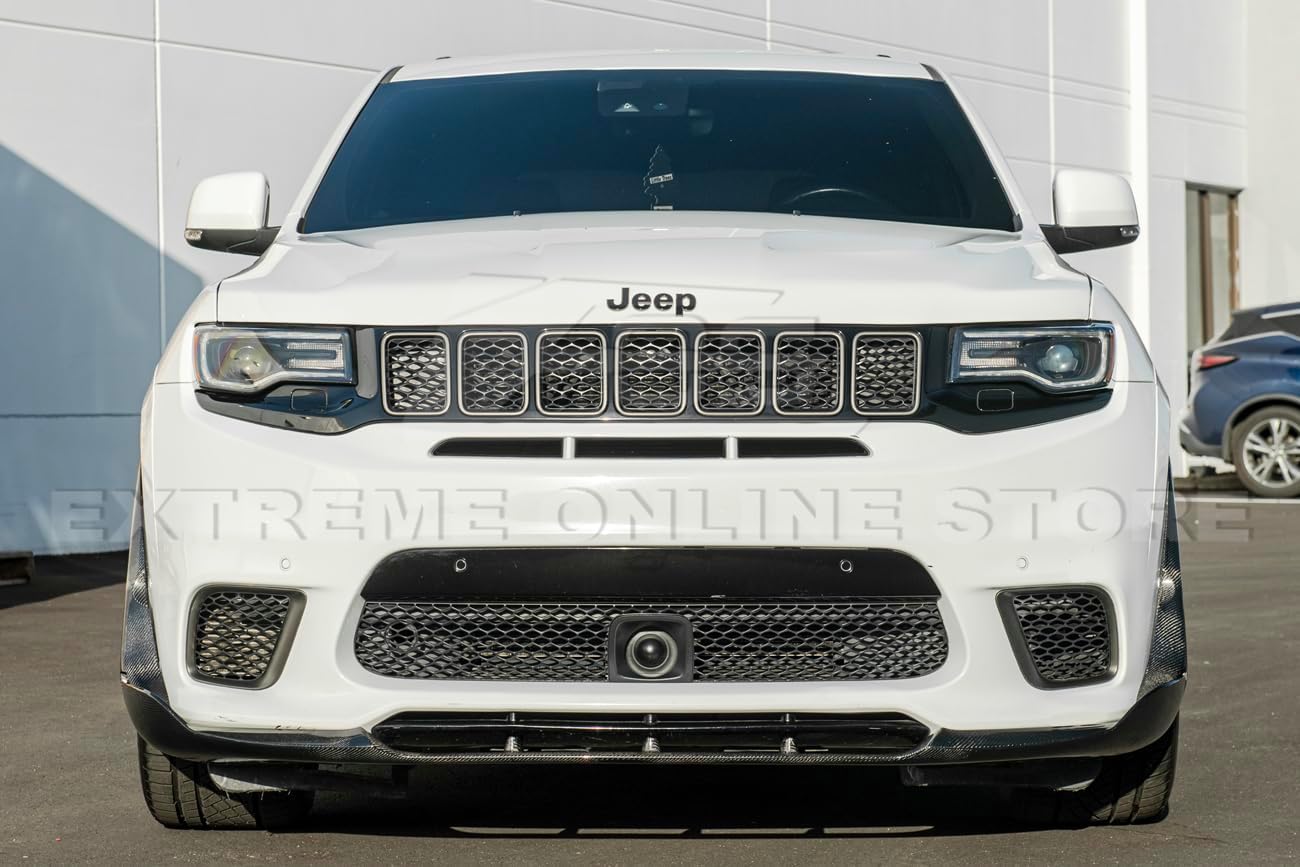 Replacement for 2017-2021Jeep Grand Cherokee SRT & Trackhawk Models | SRT Performance Track Style Carbon Fiber Front Bumper Lip Chin Spoiler with Side Winglets Pair
