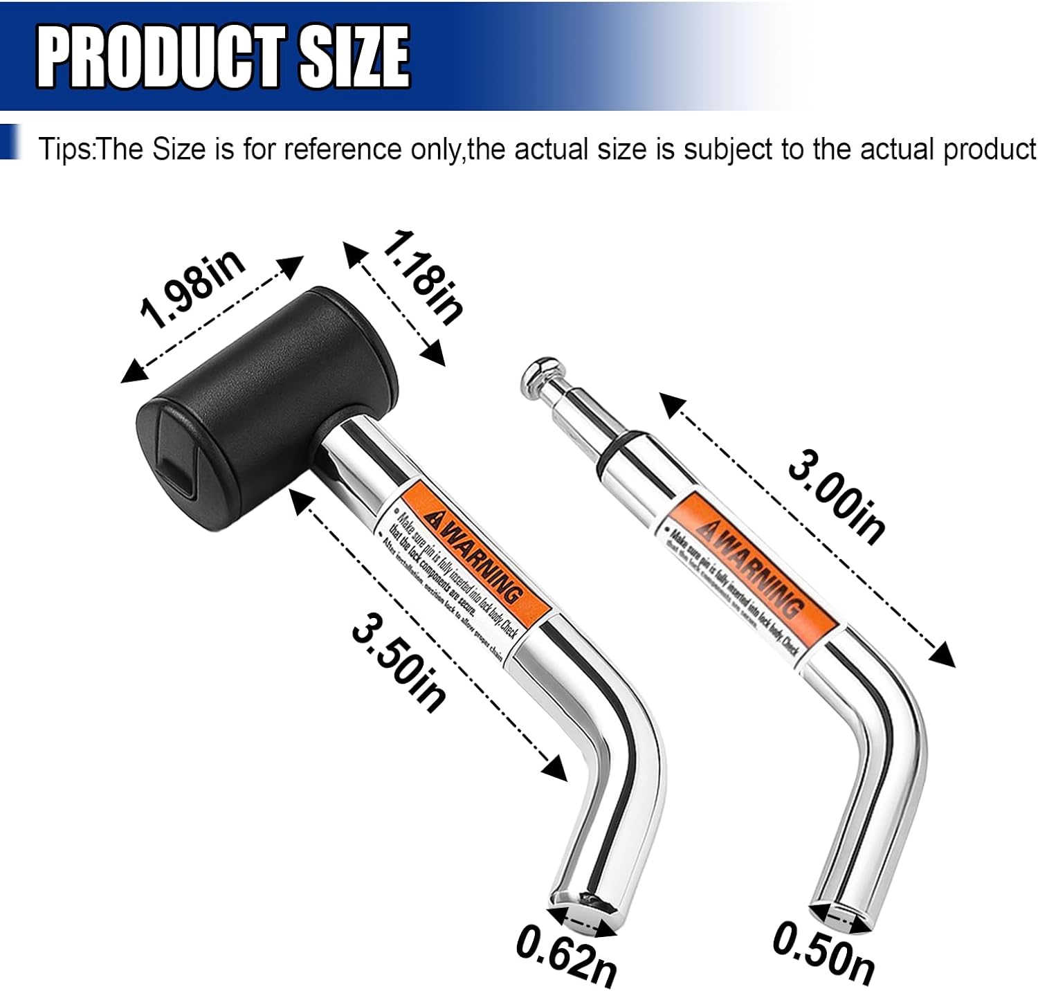 Trailer Hitch Receiver Pin Lock, 1/2" and 5/8" Diameter Anti-Theft Dual Bent Locking Pins for 1-1/4" 2" and 2-1/2" Receiver, Class I II III IV & V Hitch Pin Receivers for Car Truck Boat