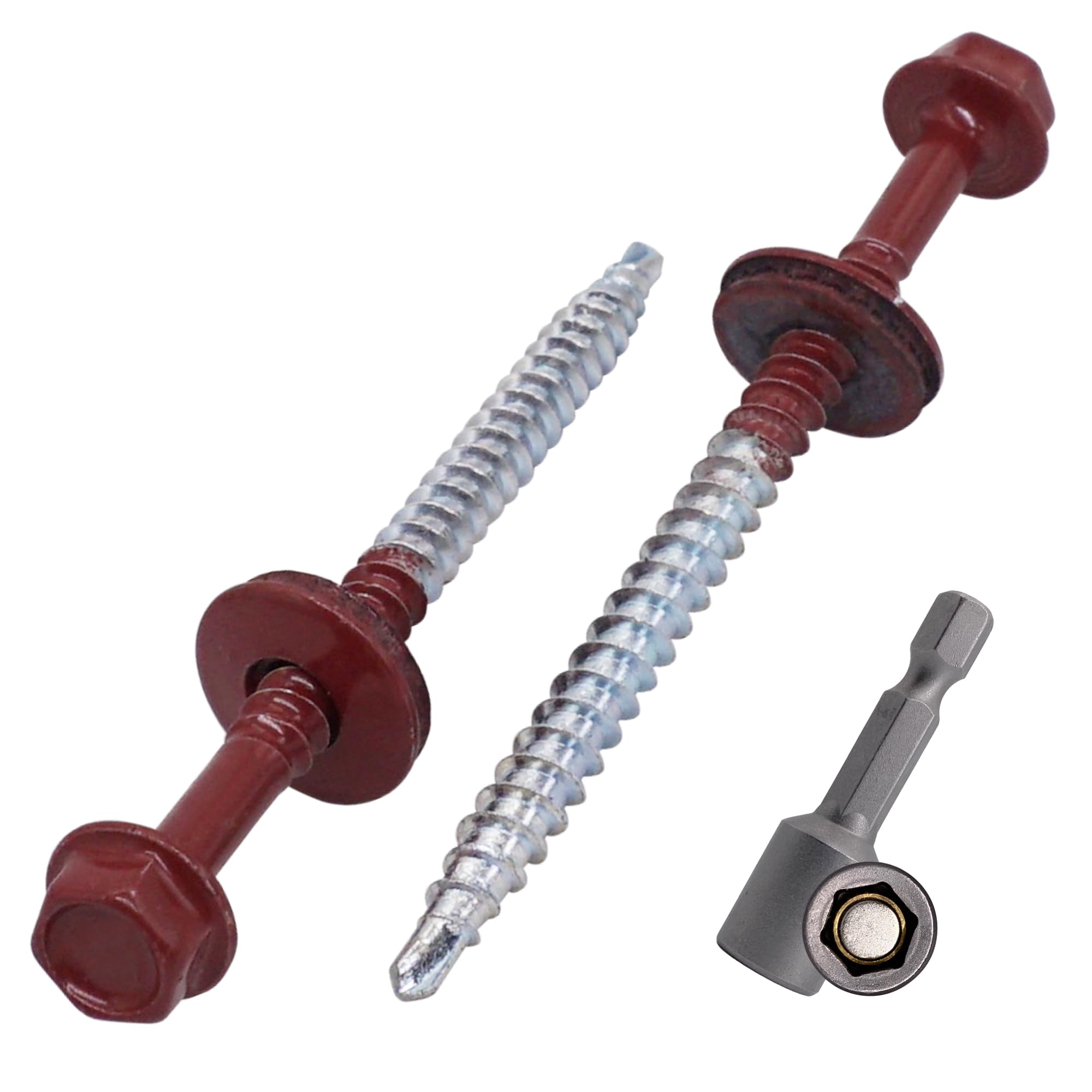 SKIR'CO (200 uds) Tornillos para techos pintados 4,8 x 70 mm, cabeza hexagonal tornillos autoperforantes con arandelas de EPDM (rojo óxido, RAL 3009)