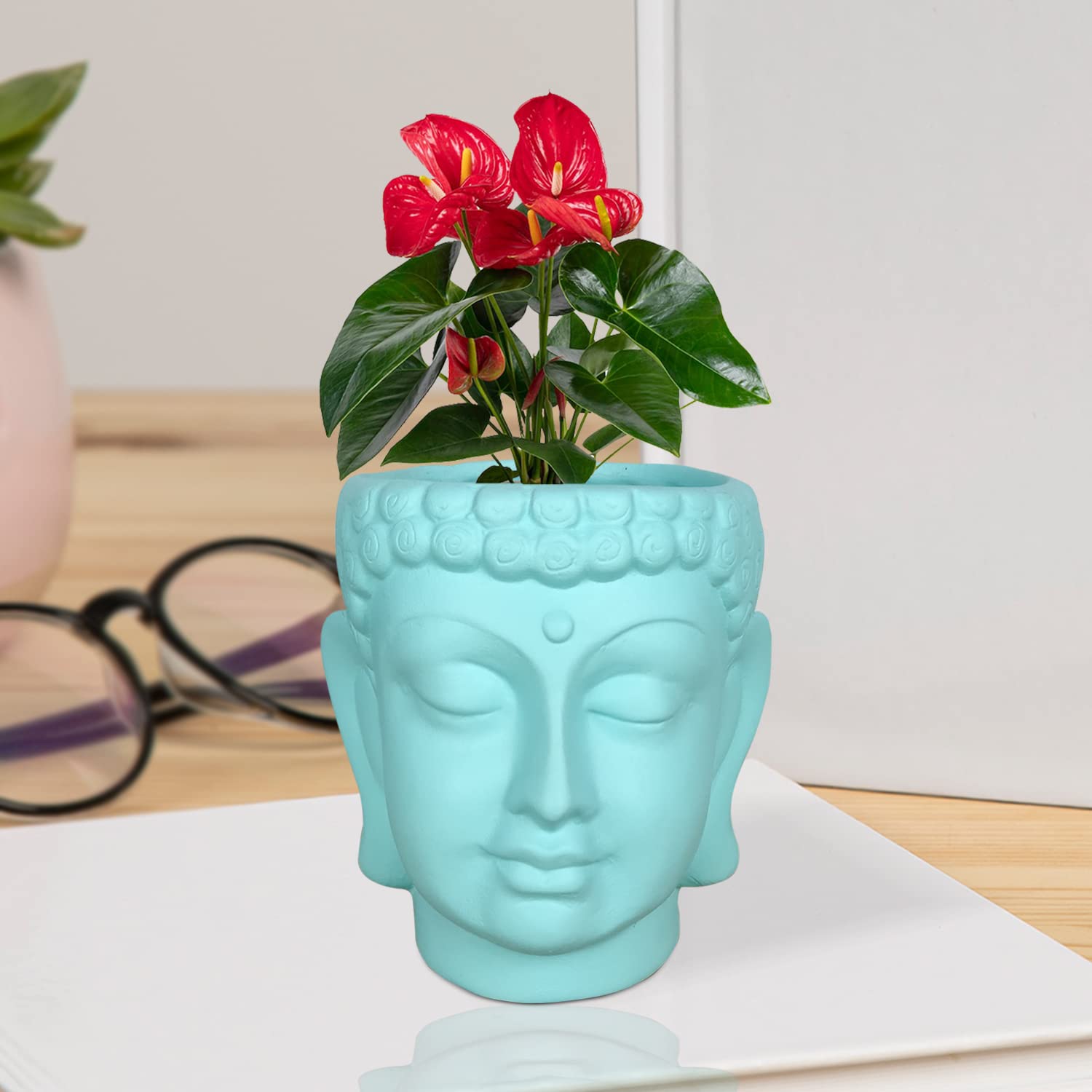 Lasaki Buddha midi Aqua Ceramic Pots for Indoor Plants, Planters, Flower, Pots, gamla, Outdoor