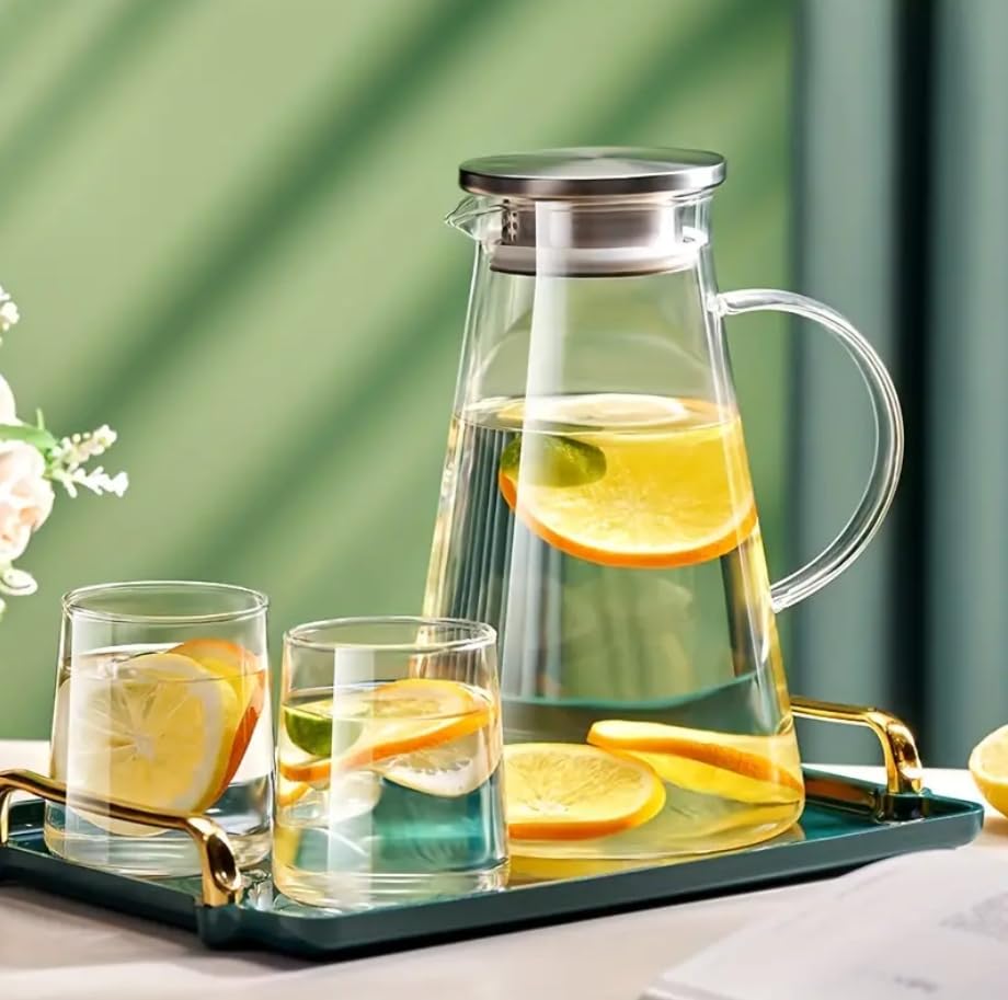 Image of Premium Water and Juice Glass & Borosilicate Glass Jug Set Combo [6 Piece Glass 280 ML & 1 Piece Jug 2 Liter] Transparent Pitcher Set for Dining Table, Home & Restaurant,Party (MTS - 03)