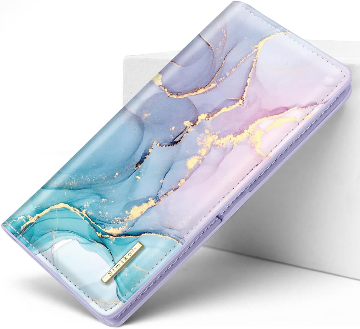 Ultra Slim Womens Wallet Minimalist Thin Long Leather Bifold Wallet RFID Blocking Card Holder Organizer with Zipper Coin Pocket Ladies Girls Gift Purse, Gradient Marble - Image 8