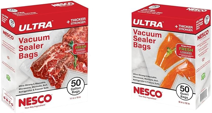Nesco Heavy Duty Vacuum Sealer Bags- Gallon 50 Count and Quart 50 count
