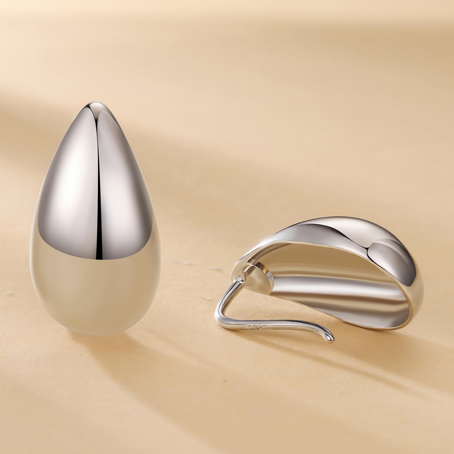 BISAER Chunky 925 Sterling Silver Post Glossy Geometric Backless Earrings Hypoallergenic, 14K Gold Plated Exaggerated Hook Earrings for Women Minimalist Jewelry Gift Everyday Wear - Image 4