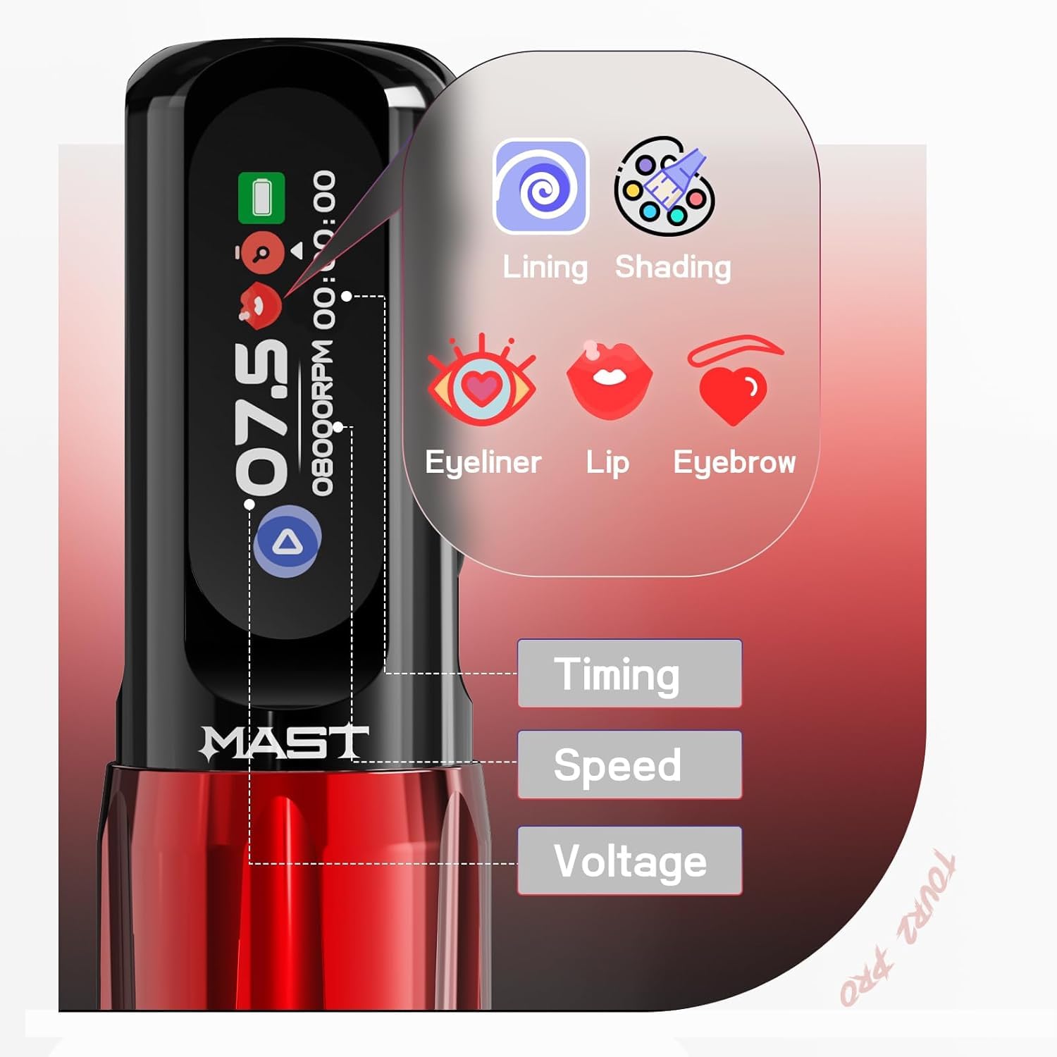 Mast Tour2 Pro Kabellose Tattoo Maschine Kartuschen-System für Linien- und Schattierungsarbeiten Rosa