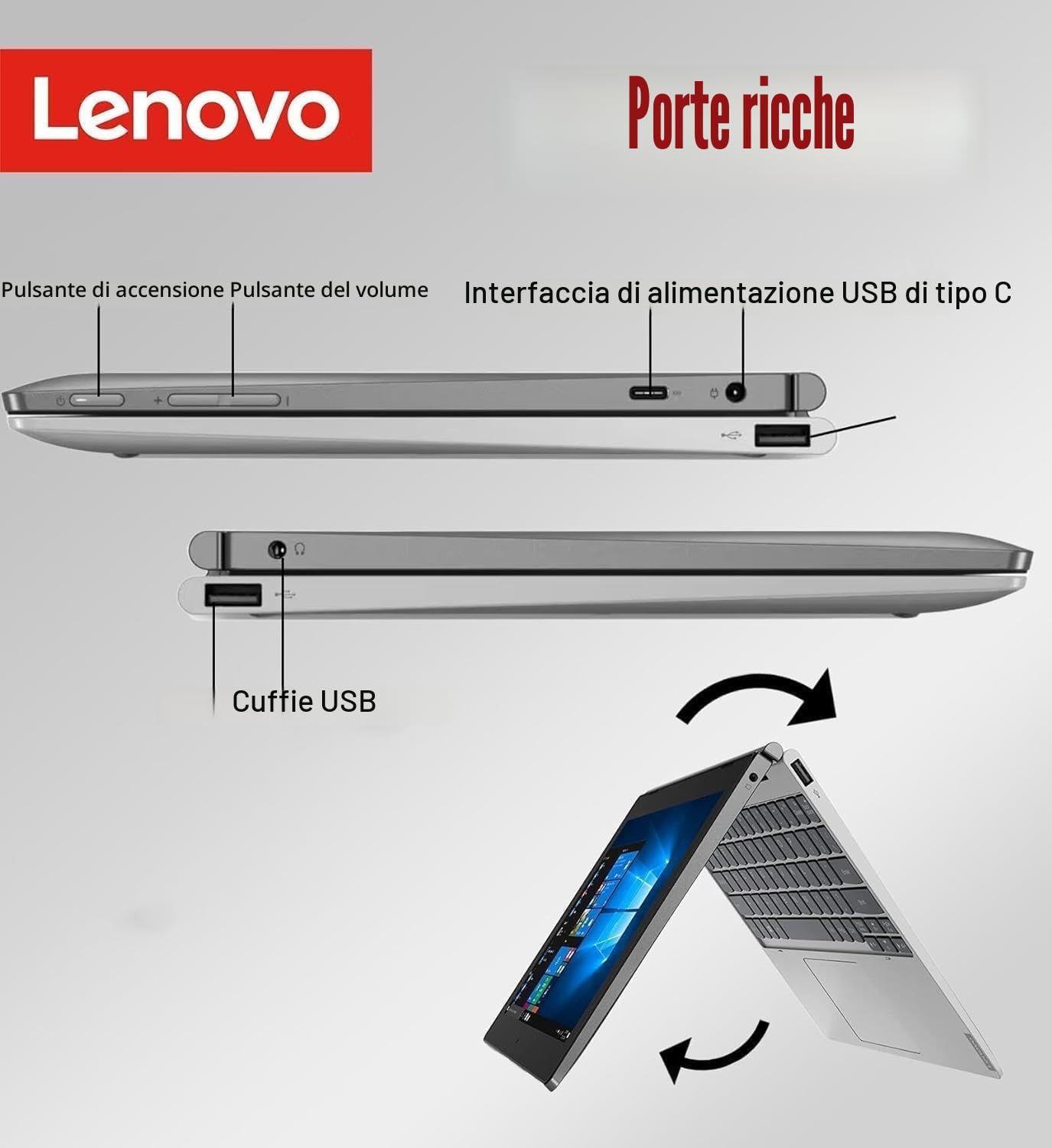 Lenovo IdeaPad D330 2 in 1 Touch Screen Laptop, 10.1" (1280 x 800), Intel Celeron N4000, 4 GB RAM, 64 GB SSD, tastiera giapponese, Windows 11 Pro (ricondizionato)