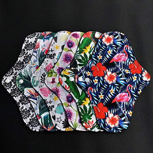 Image of 7PCS Pack Washable Cloth Pads Including 6PCS Heavy Flow Feminine Hygiene Bamboo Charcoal Cloth Mama Reusable Menstrual Pads Reusable Sanitary Napkins Pad + 1PC Mini Wet Bag