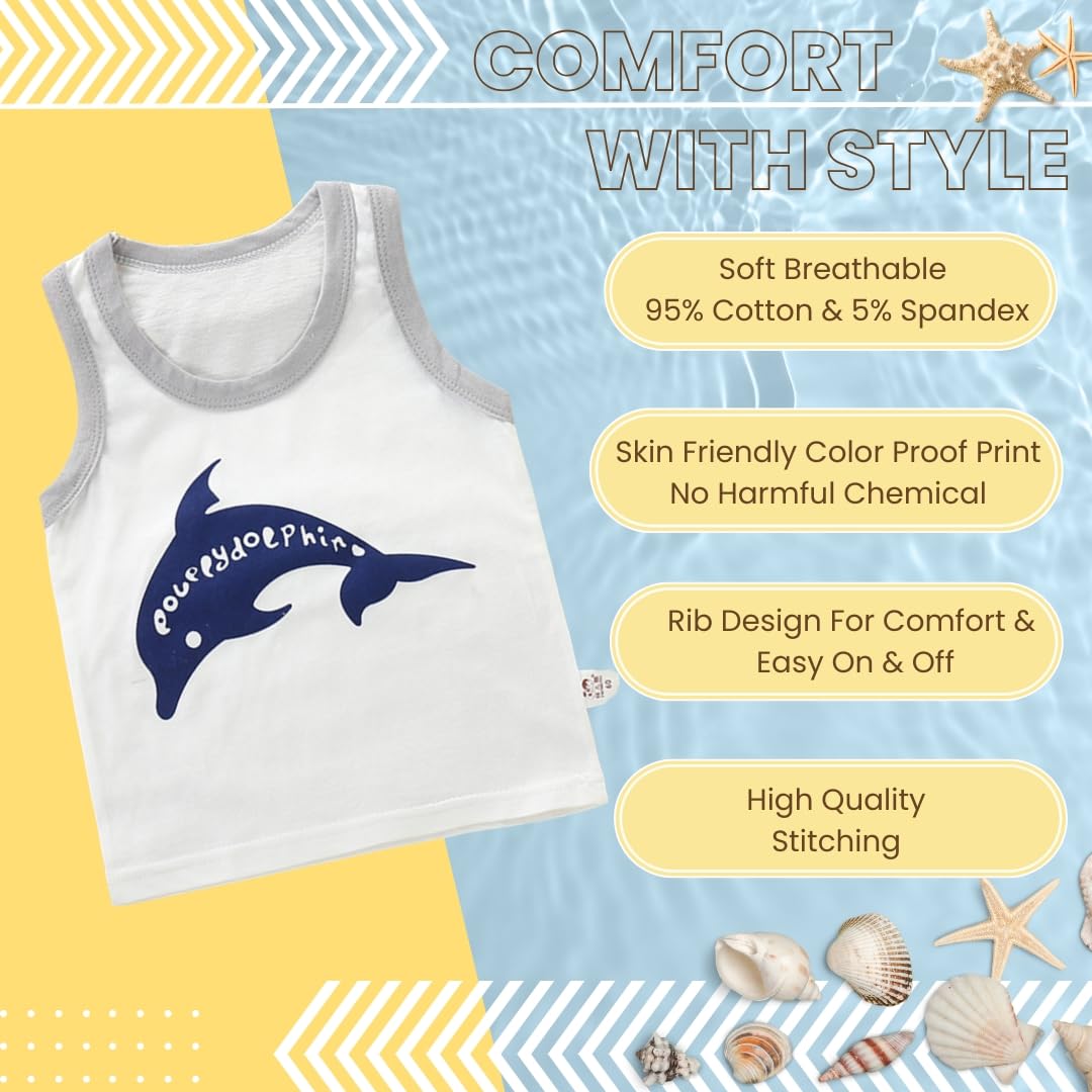 Neska Moda Baby Boys 1 to 2 Years Printed Vest baniyan Cotton Sleeveless T-Shirt for Kids Sando ganji Tank-Tops -Pack of 1 (White)-KV78 1