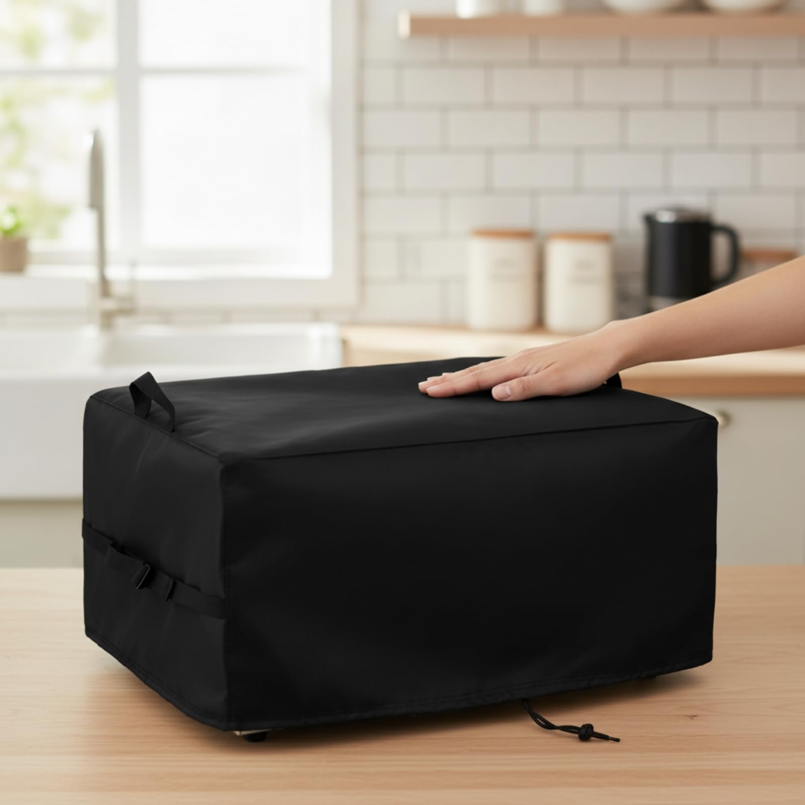 Fritteusen-Schutzhülle mit Kordelzug staubdicht Fritteusen-Abdeckung abwaschbar Fritteusenschutzhülle mit Griff für Imbisswagen , Schwarz 600D PVC , 22.5"L X 20.5"W X 14"H Zoll