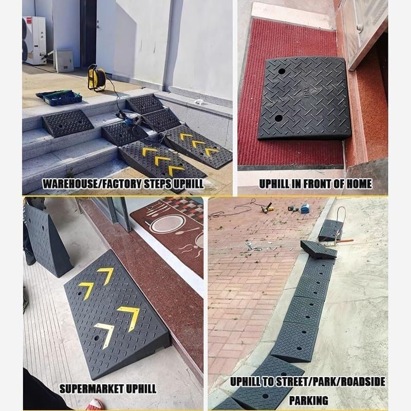 OSTsauY 縁石用スロープ 車椅子用敷居ランプ、高さ3.5～5.5インチのゴム製縁石ランプマット、滑り止め車道ランプ ゴム製縁石