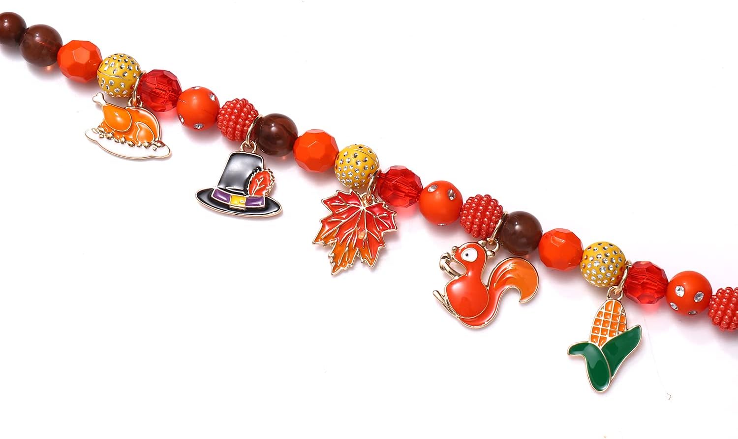 HEIDKRUEGER Thanksgiving Jewelry Sets for Women,Chunky Rhinestone Beaded Necklace Bracelet Autumn Maple Leaves Squirrel Corn Turkey Charm,Maple Leaf Dangle Earrings,Thanksgiving Day Fall Gift - Image 7