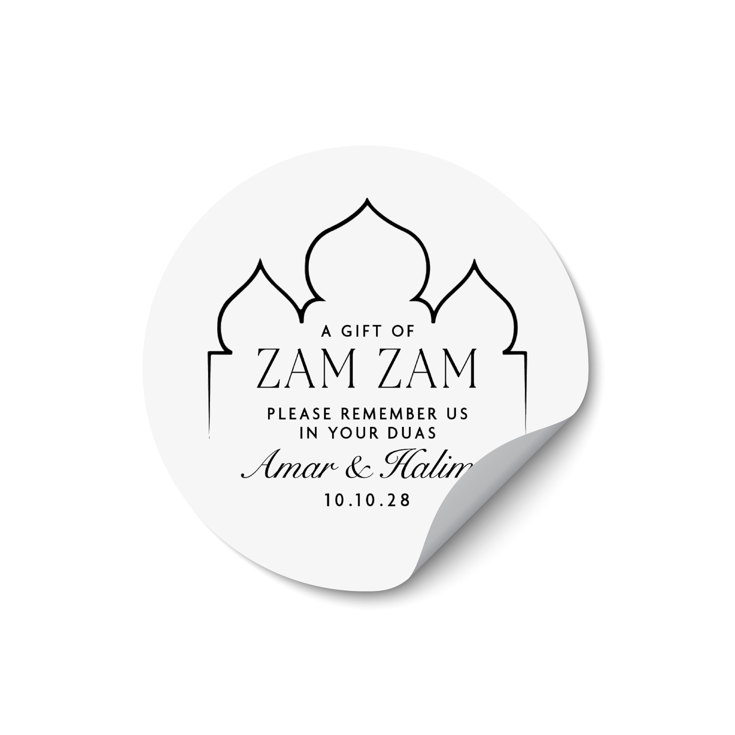 Personalised Zam Zam Stickers for Bottles, Custom Islamic Labels for Hajj & Umrah Favours, Elegant Waterproof Zamzam Bottle Stickers, Eid Gift Labels - ZZ13