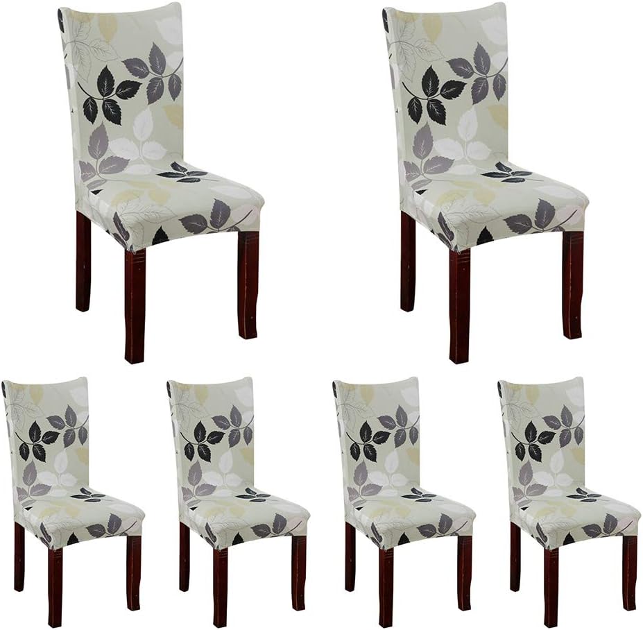 nordmiex Spendex Dining Chair Slipcovers - 6 Pieces Removable Dining Chair Covers Wrinkle and Stain Resistant Chair Protector Fitted Stretch Cushion Covers for Dining Room
