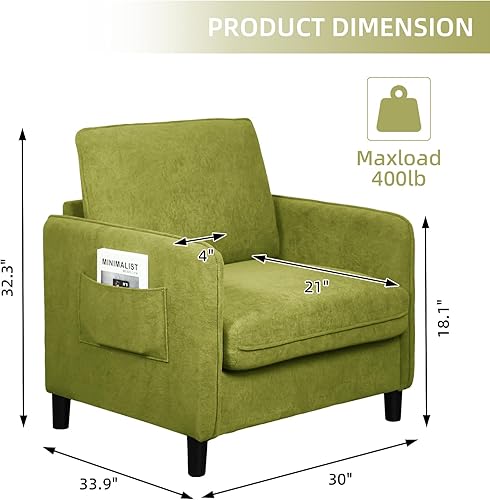 Miniatura 3 de Silla decorativa moderna de mediados de siglo con LED inteligente, sillón de lectura de tela de peluche suave y cojín grueso, patas de madera