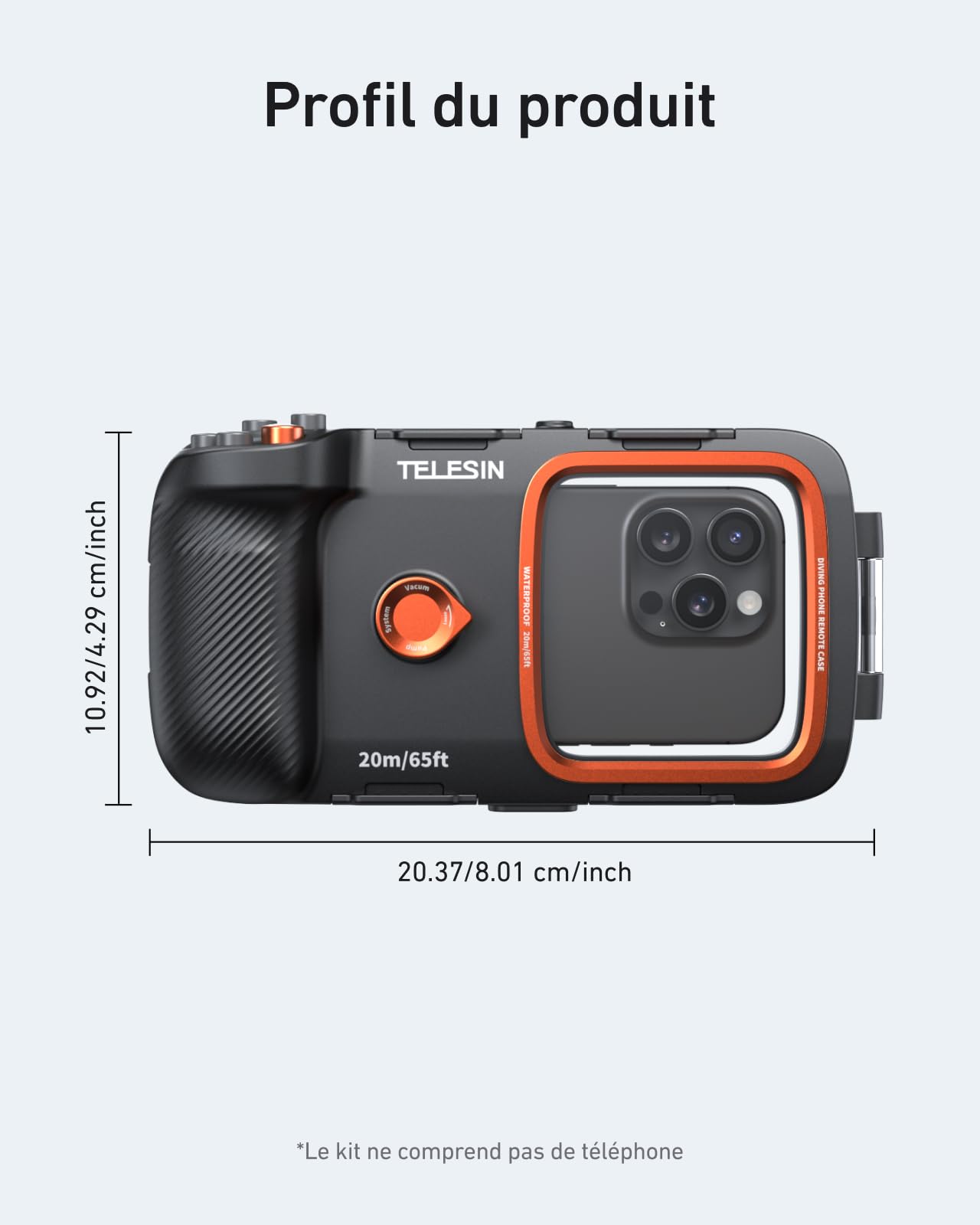 TELESIN Coque Waterproof pour Téléphone Portable pour Plongée sous-Marine, Coque Etanche & Poignée Universels pour Photo et Vidéo sous-Marin, pour iPhone/Android/Samsung et Autres Téléphones (Noir)