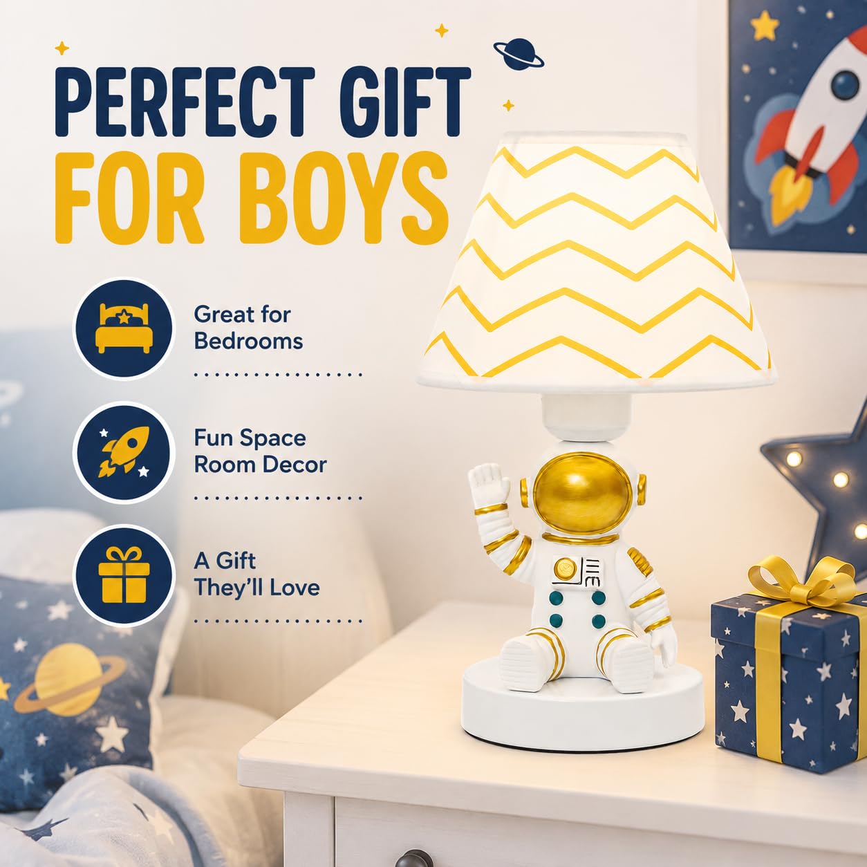 Ecliptix Lámpara de mesa para niños, adorable lámpara de escritorio estilo astronauta de 14 pulgadas, lámpara de mesa para niños, lámpara de noche de astronauta, ideal para decoración de dormitorio de