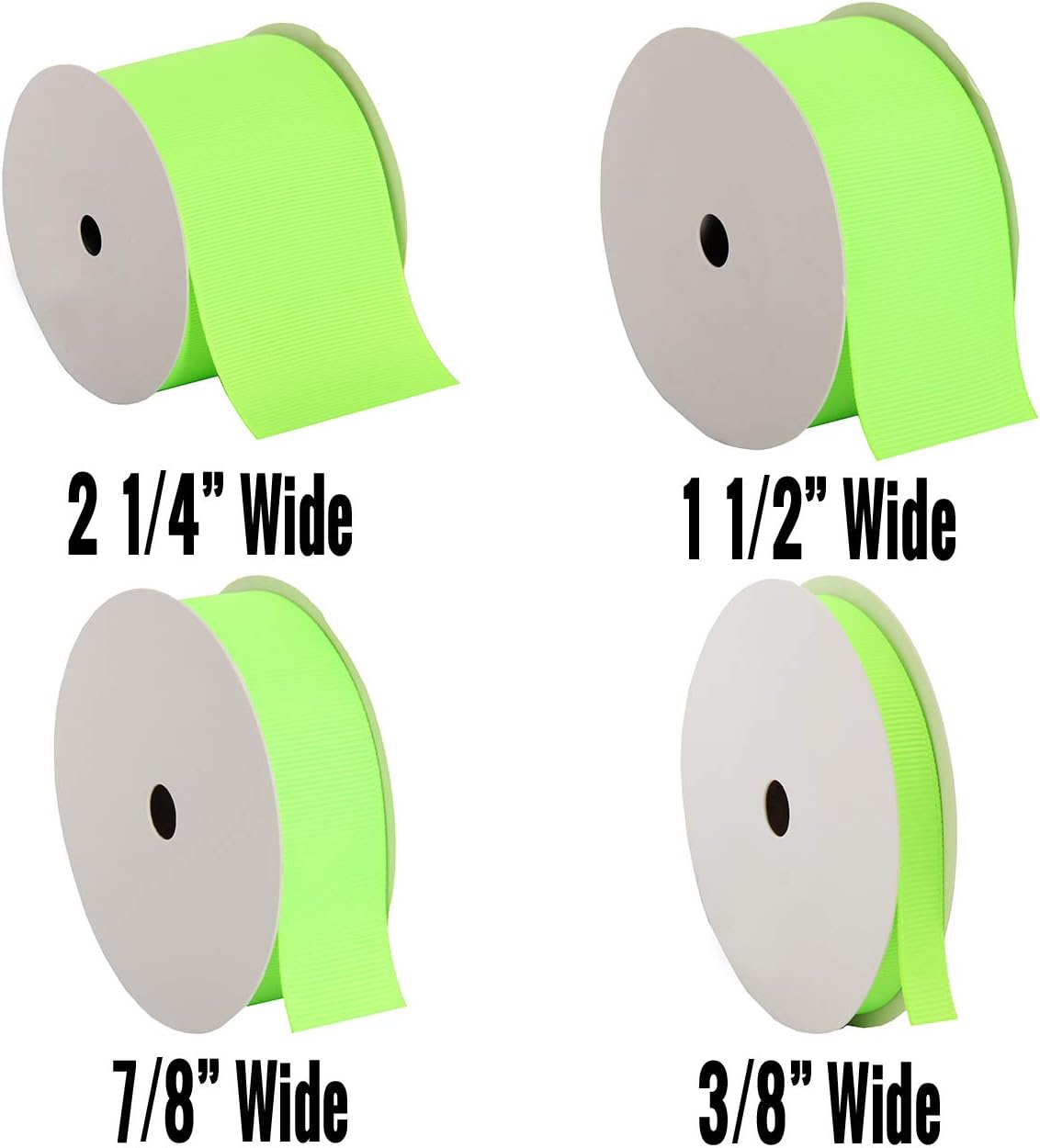 Threadart Grosgrain Ribbon Rolls - 10 yd Rolls - 4 Widths 25 Colors - Solid Colors Ribbed Pattern - for Bows, Decorations, Hair Clips, and More - 7/8" Width - Neon Green 544