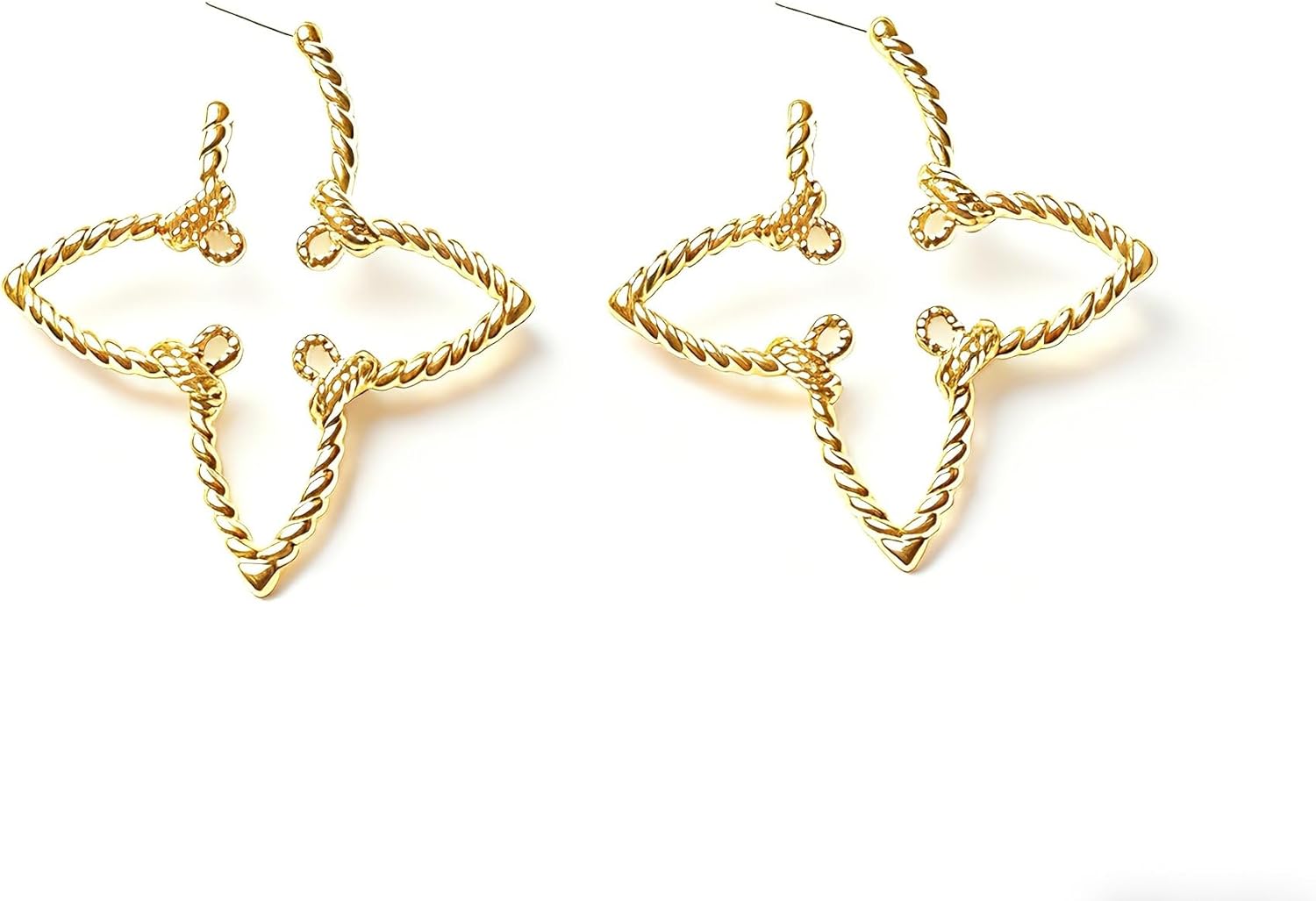 Oversized Gold Rope-Knot Clover Earrings: Bold Retro Statement Jewelry