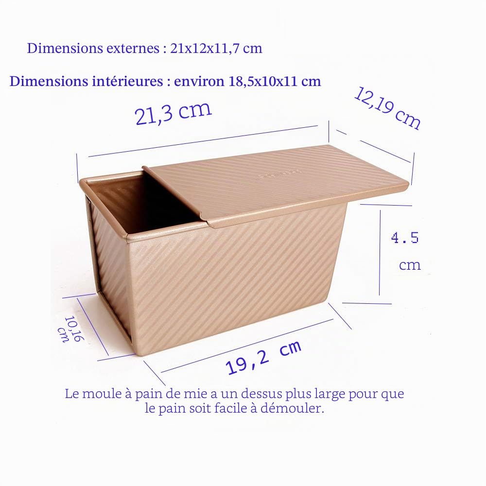 monfish Pullman Moule à pain avec couvercle pour pain ondulé avec couvercle 450 g en alliage doré (21,5 x 12,3 x 11,4 cm)