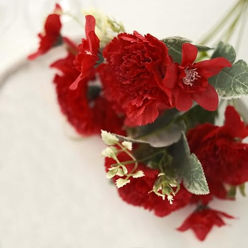 Miniatura 6 de Efavormart - Paquete de 3 ramos de flores de clavel de seda artificial roja de 14 pulgadas, arbustos de arreglos florales sintéticos