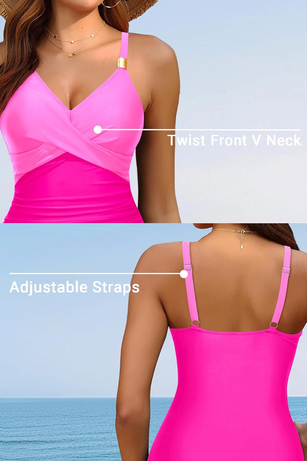 Tempt Me Womens One Piece Swimsuit - Tummy Control Bathing Suit V Neck Metal Twist Front 2025 Swimwear - Image 4