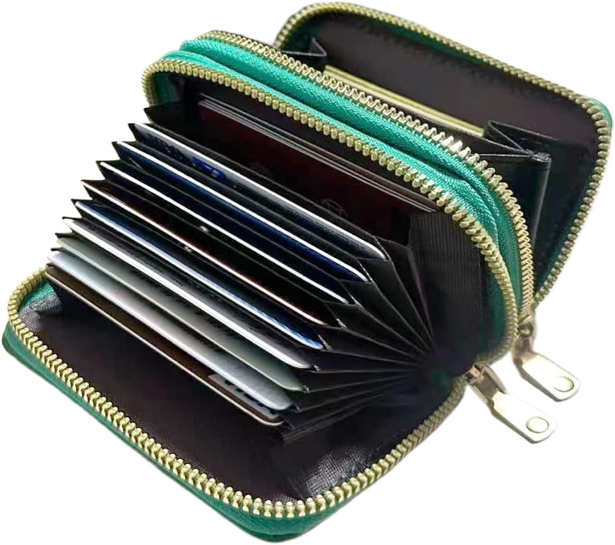 HomeImpel Credit Card Holder Wallet, Leather Zipper Card Case, Compact Wallet for Women (Green)
