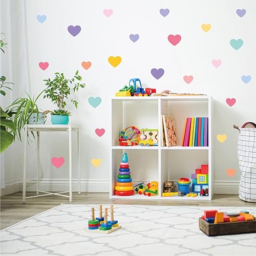 Calcomanías de pared de corazón colorido para dormitorio de niñas, calcomanías de pared de corazón extraíbles para niños, decoración de habitación