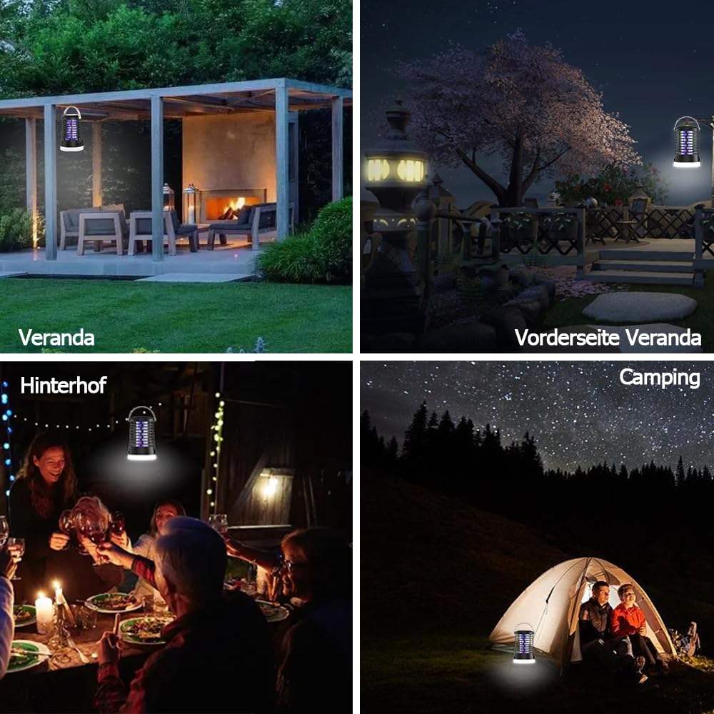 Destructeur d'insectes électrique, anti-moustiques, étanche IPX6, lampe à moustiques avec charge USB-C pour camping, jardin, balcon, chambre à coucher, piège à moustiques avec crochet de suspension