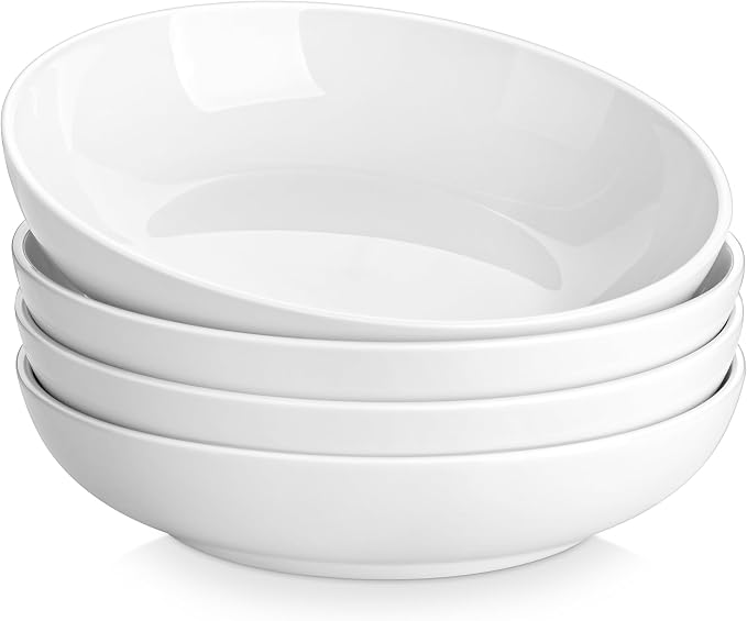 MALACASA 10" Large Pasta Bowls, 56 OZ White Salad Bowls Soup Bowls, Porcelain Serving Bowls Set of 4, Large Kitchen Bowl Plates Pasta Plates, Microwave & Dishwasher Safe, Series REGULAR