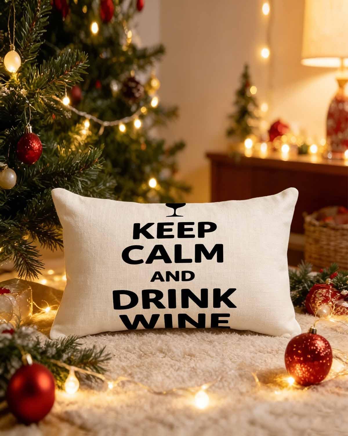 SSOIU Throw Pillow Covers Keep Calm and Drink Wine Cushion Pillow Case Home Decor Pillowcase 12x20 Inches image 5