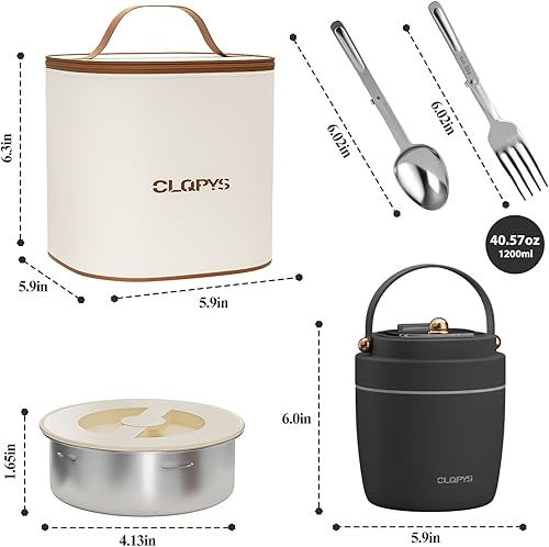 Miniatura 7 de Tarro de alimentos aislado al vacío de acero inoxidable de 40 onzas para adultos, recipiente de almuerzo de boca ancha con cuchara, tenedor y bolsa