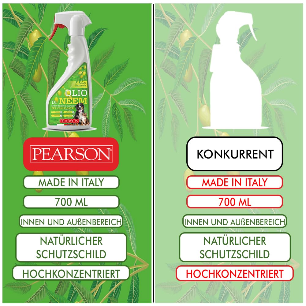 PEARSON Neemöl Spray für Hunde und Katzen 700ML, Natürlicher Schutzschild, Für Zecken, Flöhe und Mücken Unangenehmer Geruch, Neemöl Spray, Kombinierbar mit Antiparasitika für Hunde und Katzen