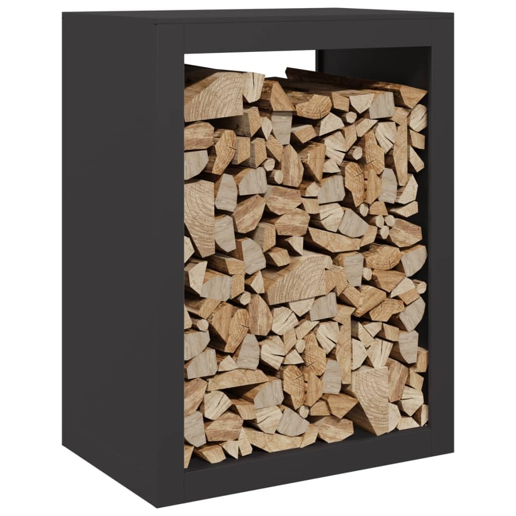 Brennholzregal Schwarz aus Stahl 60 x 40 x 80 cm Kaminholzregal für Wohnzimmer, Ofen, Terrasse und Garten, Holzlager für trockene Ordnung neben dem Kamin