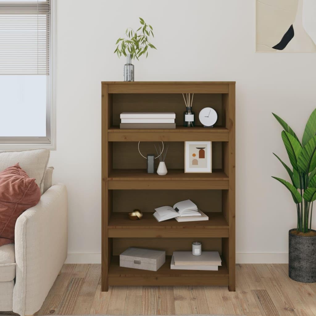 Mensola decorativa per soggiorno, libreria, ufficio, libreria, marrone miele, 80 x 35 x 126 cm, in legno massello di pino per libri, soggiorno, studio, ufficio